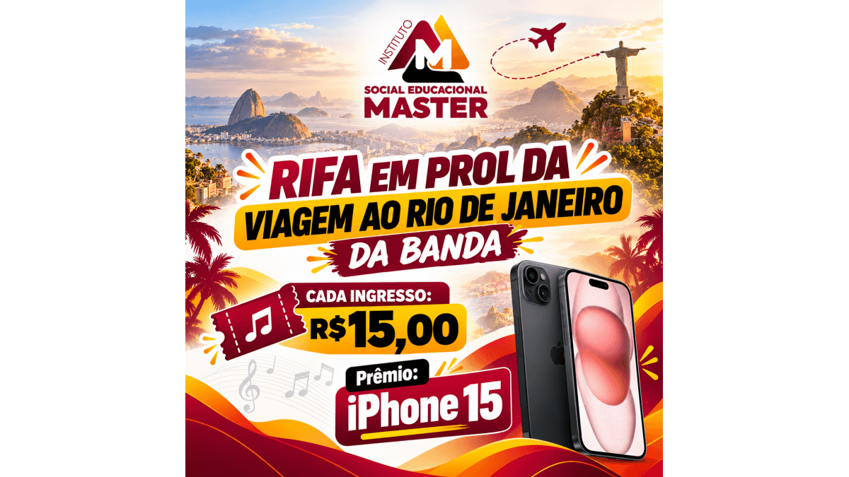 Rifa iphone 15 para viagem do RIO DE JANEIRO