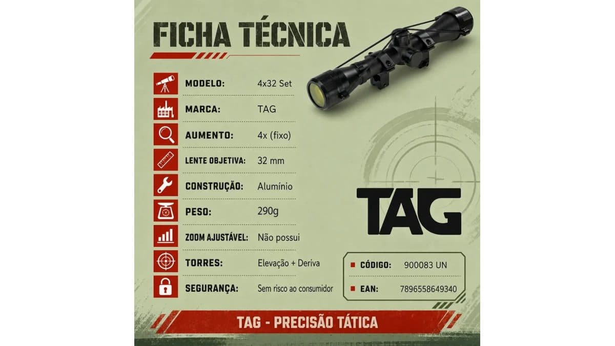 Luneta Tag 4x32 Profissional Pcp Carabina De Pressão Mira