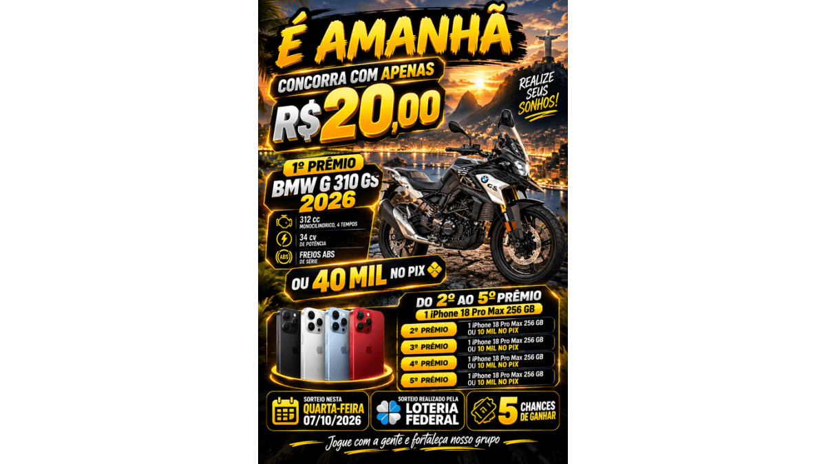 BMW G 310 GS 2026 ou R$ 40 mil no PIX!
