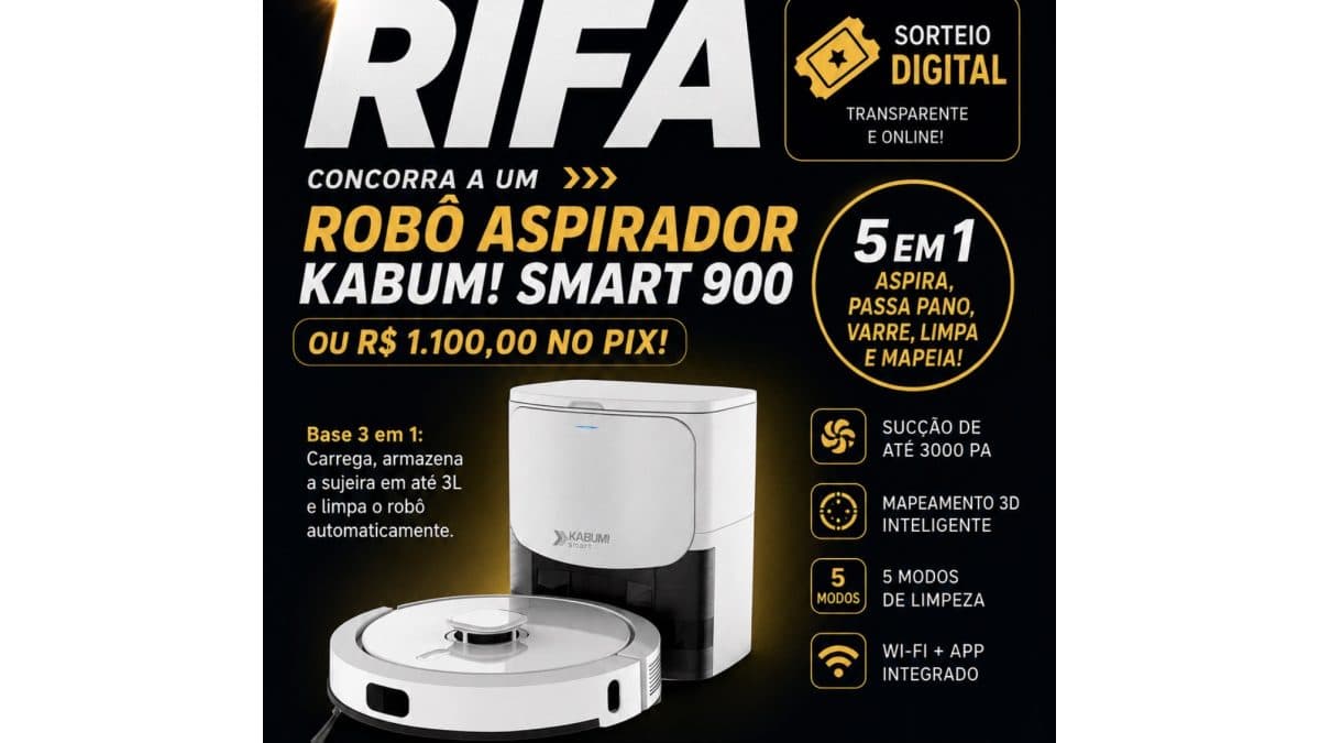Robô Aspirador KaBuM! Smart 900 ou R$ 1.100 no PIX