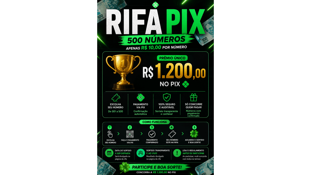 💰 RIFA PIX — R$ 1.200 NO PIX