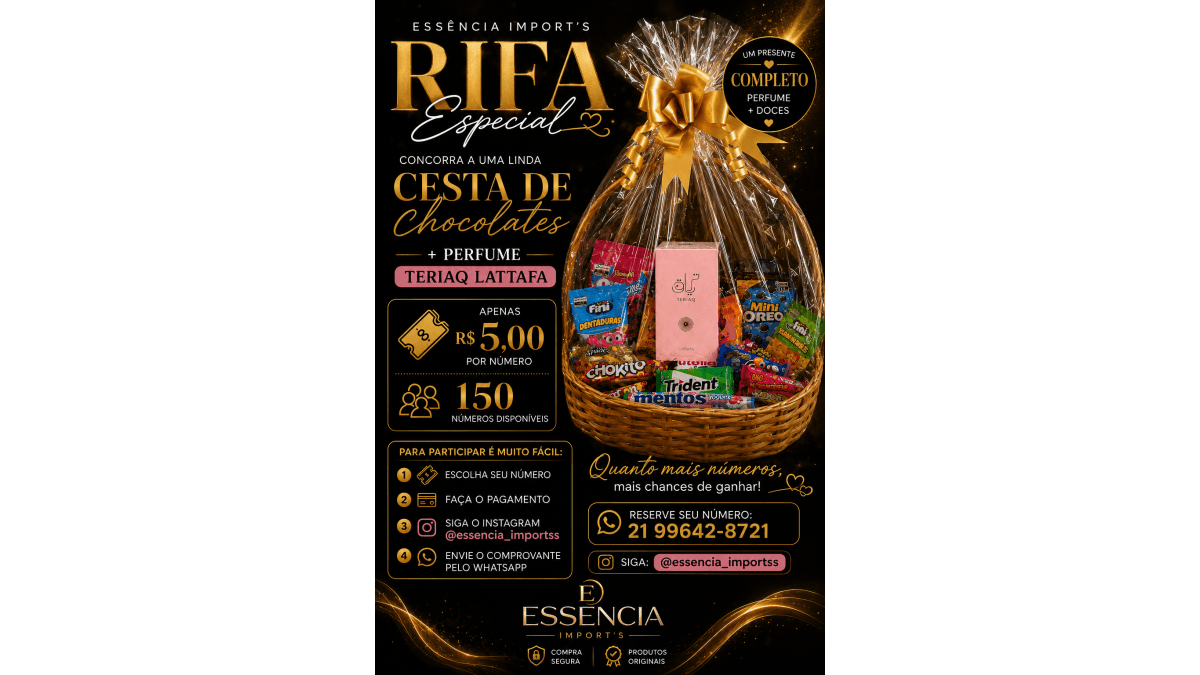 Cesta de mimos de chocolate e perfume TERIAQ LATTAFA