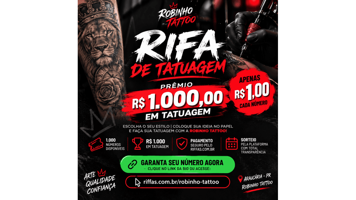 R$1000,00 de tatuagem