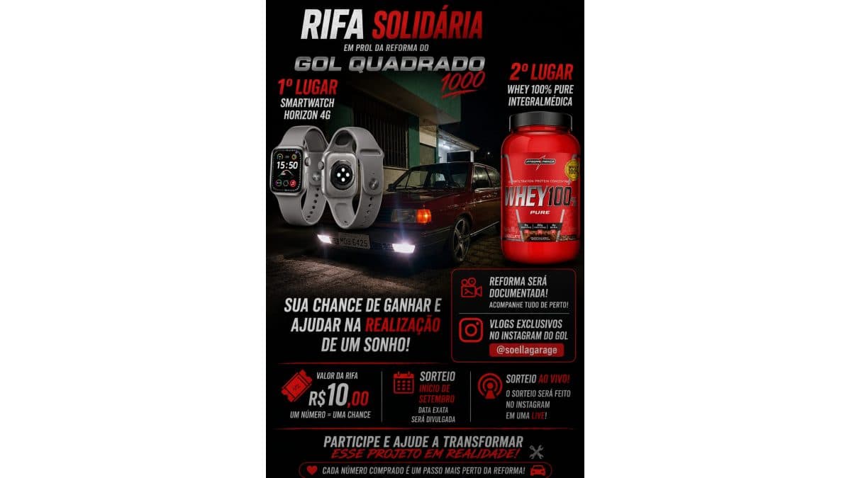 RIFA BENEFICENTE PARA REFORMA DO MEU GOL QUADRADO.