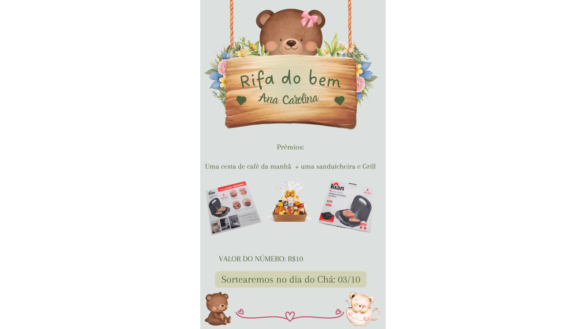 Rifa do bem - Uma cesta de café da manhã + Sanduicheira Grill kian