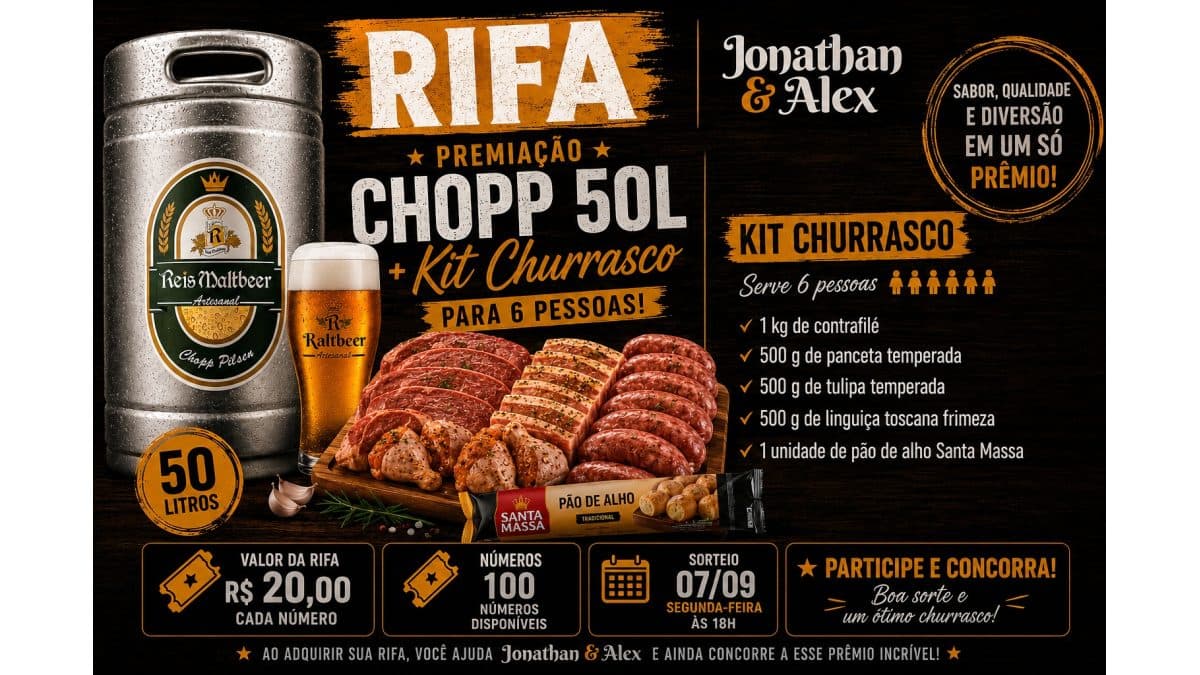 Sorteio 50L Chopp + Kit Churras p/6 pessoas