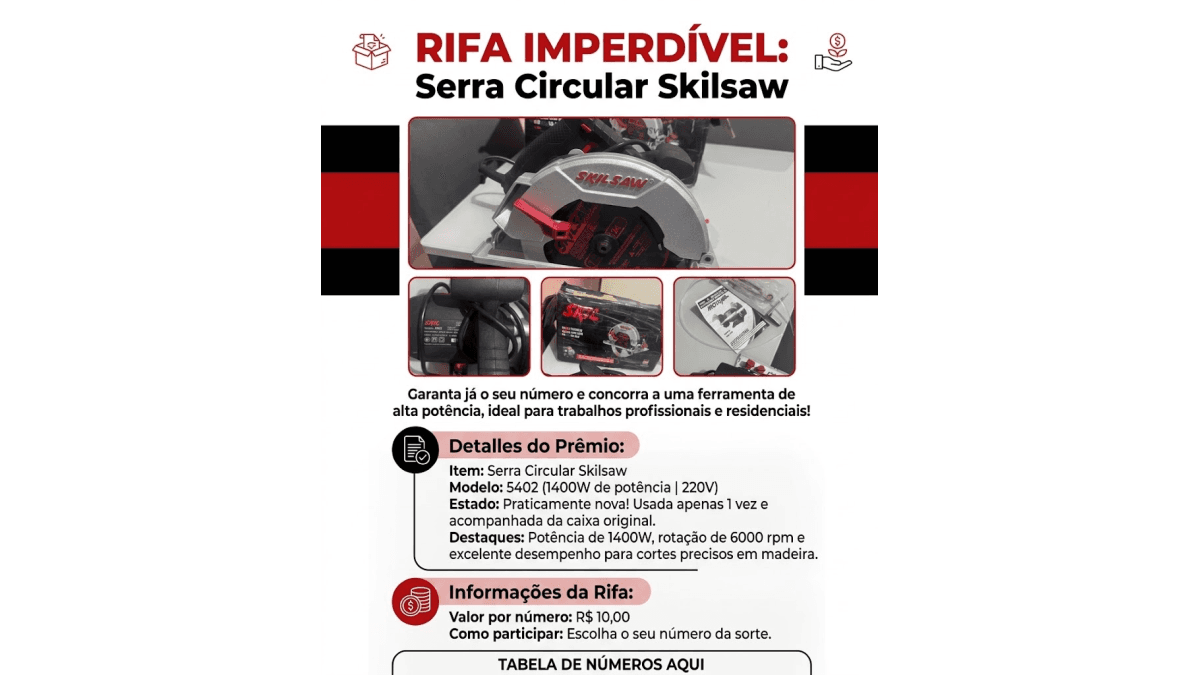 RIFA IMPERDÍVEL: Serra Circular Skilsaw.