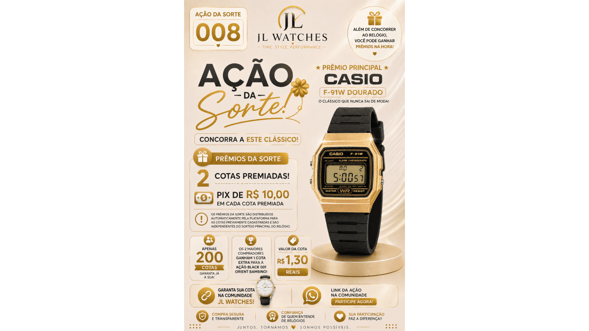 Ação 008 JL WATCHES (CASIO F-91W)