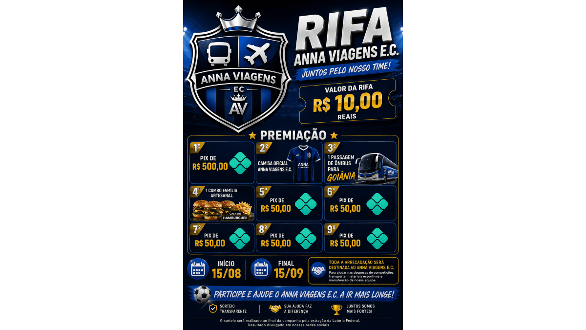 🏆 RIFA ANNA VIAGENS E.C. — JUNTOS PELO NOSSO TIME