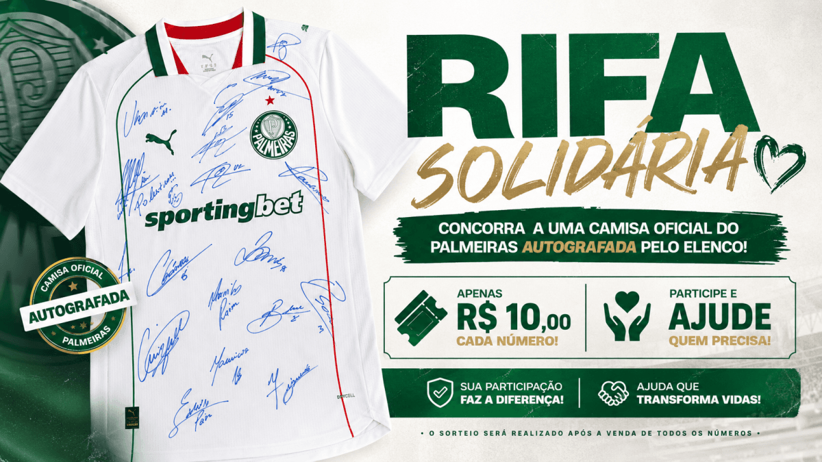 RIFA SOLIDÁRIA – CAMISA OFICIAL DO PALMEIRAS AUTOGRAFADA