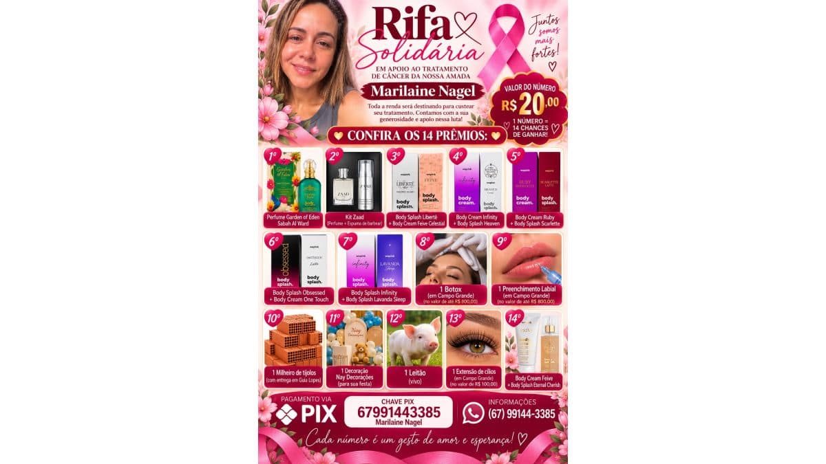Rifa em apoio de tratamento de câncer de Marilaine Nagel