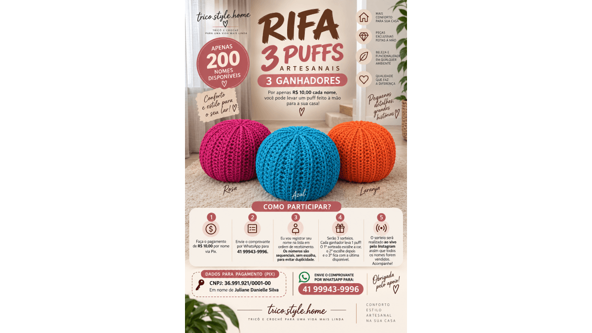 3 Puffs Tricô Style Home- 3 ganhadores!