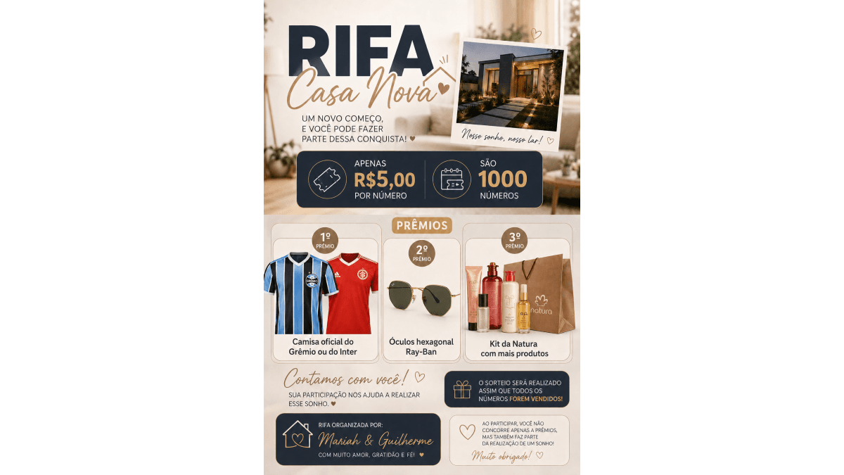 Rifa Mariah e Guilherme casa nova
