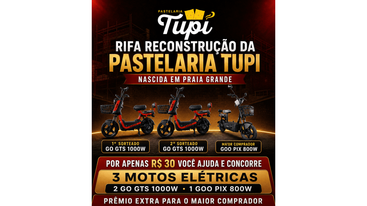 Reconstrução da Pastelaria Tupi — 3 Motos Elétricas