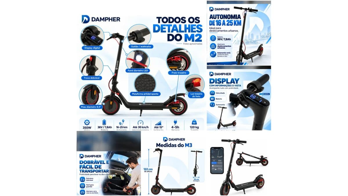 Patinete Elétrico Dampher M2 App Bluetooth 350w 30km/h
