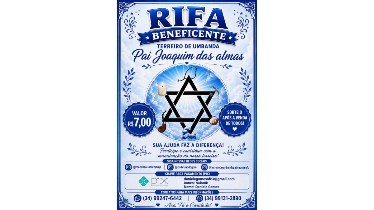 Rifa beneficente terreiro de umbanda pai Joaquim das almas