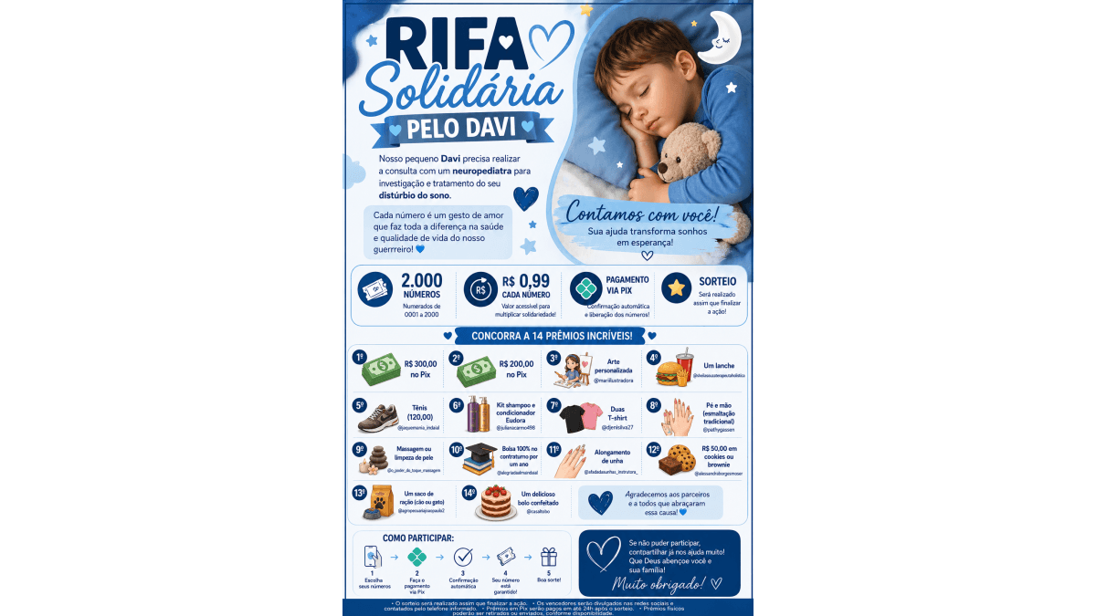 Rifa beneficente em prol do Davi