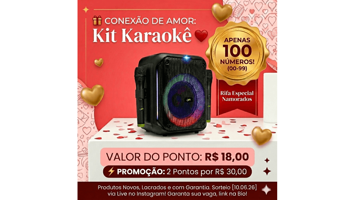 Rifa Namorados: Kit Karaokê Premium 🎤❤️