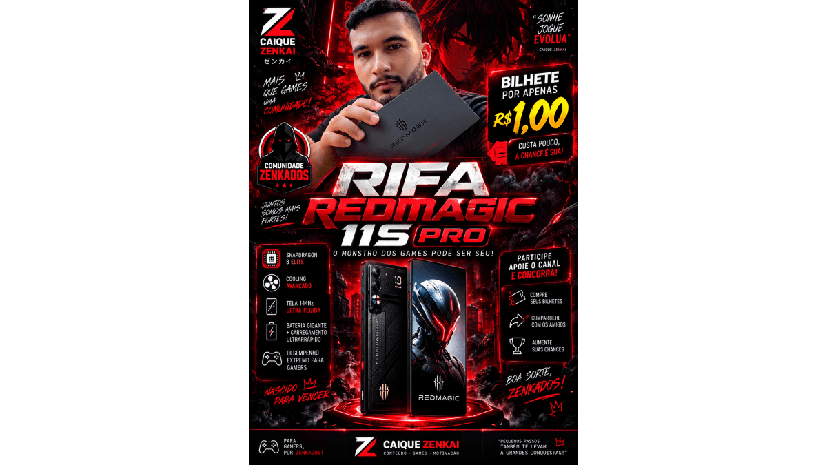 🎮 RIFA CAIQUE ZENKAI — REDMAGIC 11S PRO POR R$ 1!