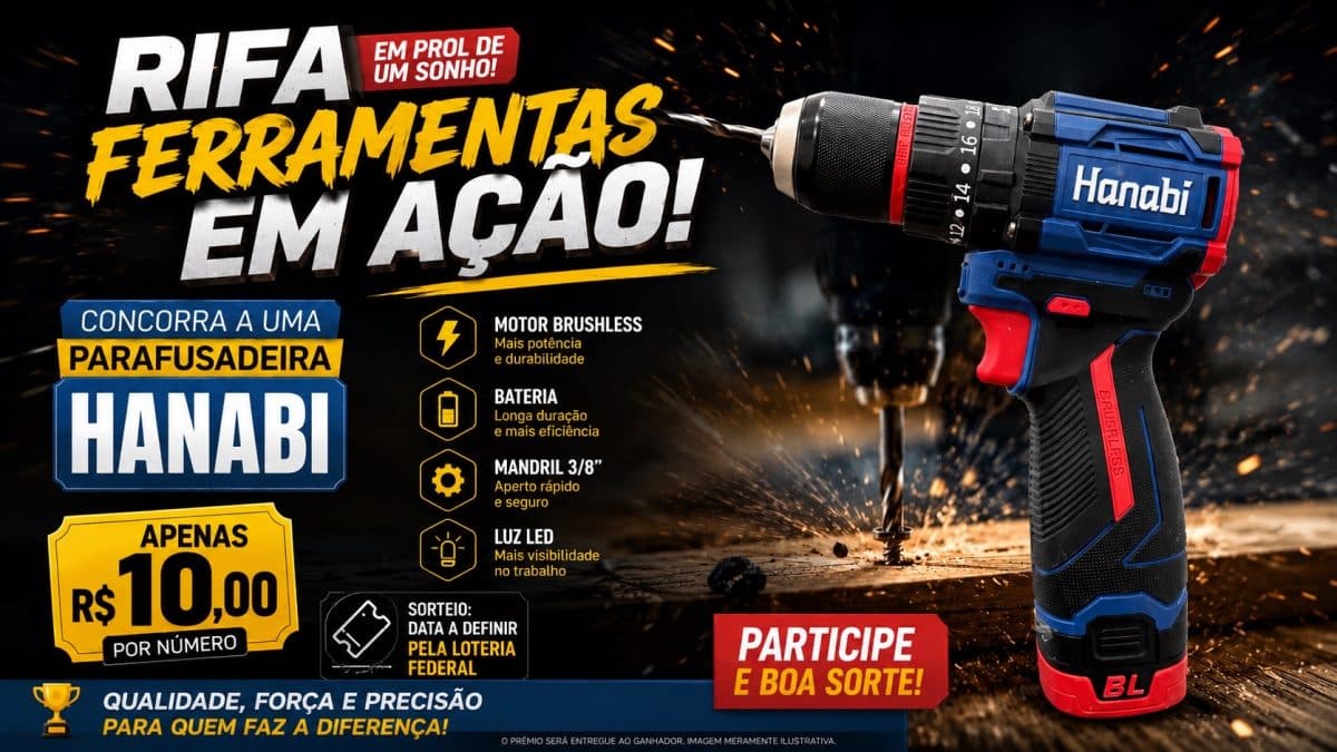 Rifa Parafusadeira Furadeira HANABI 16v