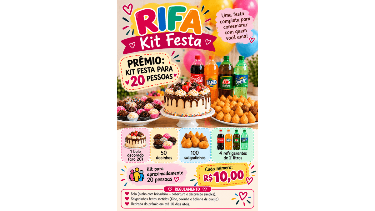 RIFA KIT FESTA- PARA ATÉ 20 PESSOAS