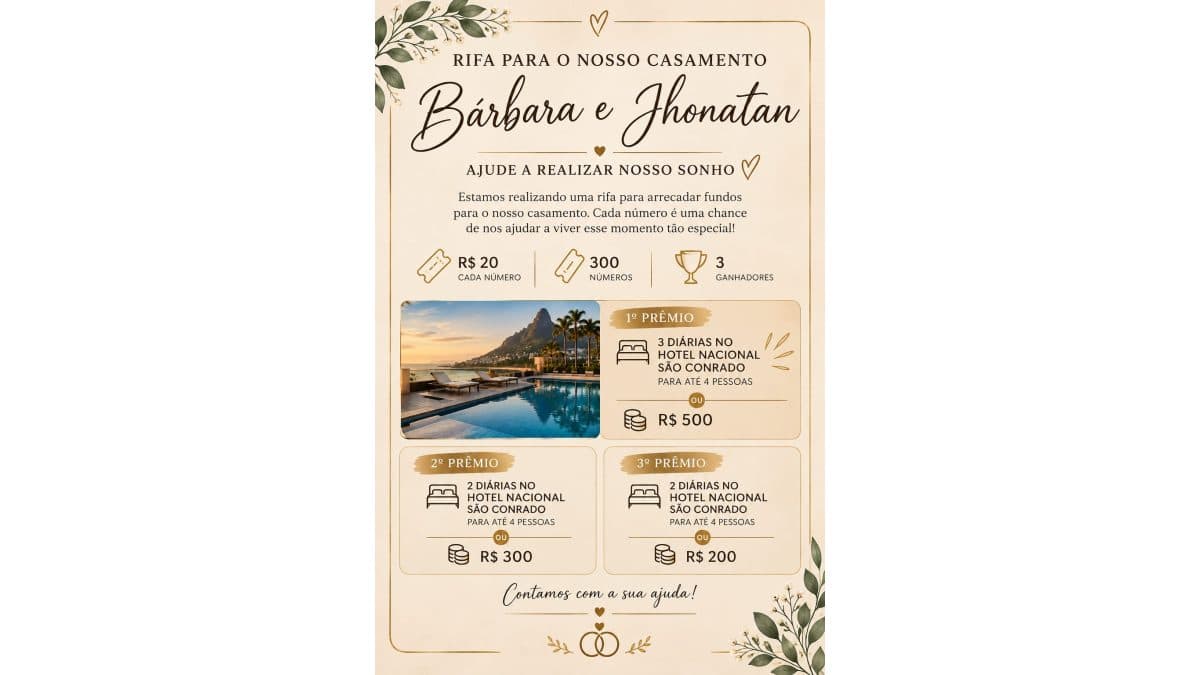 Diárias no hotel nacional ou dinheiro
