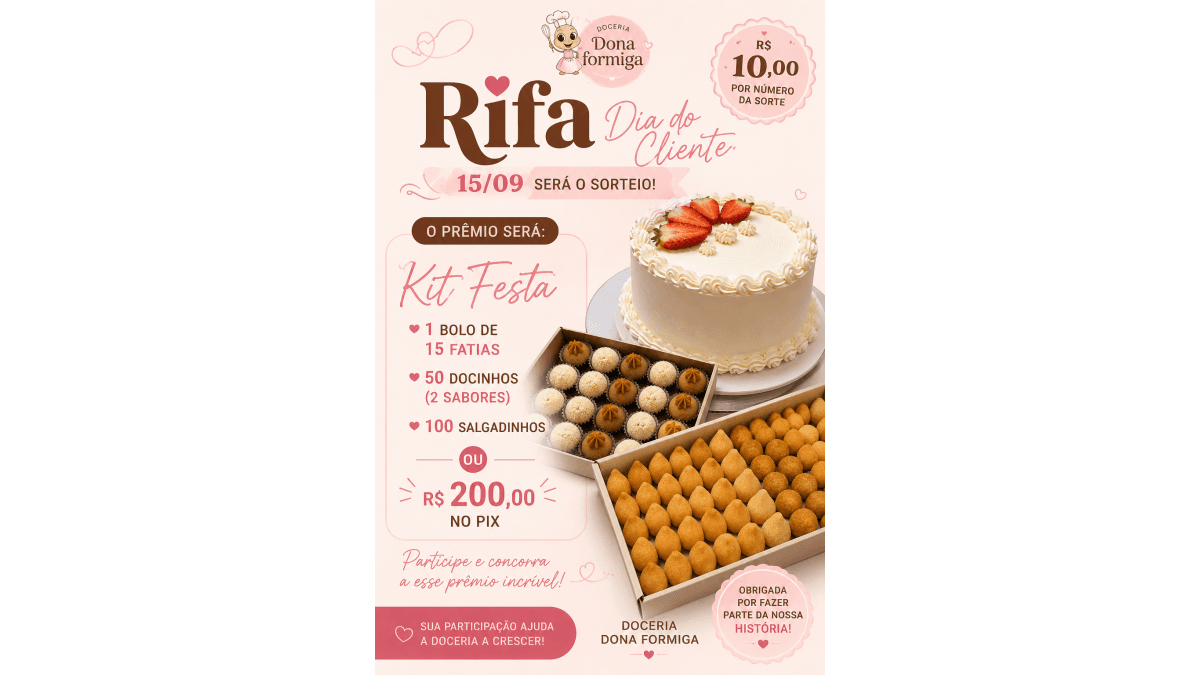 Rifa Dia Do Cliente - Doceria Dona Formiga 🤎