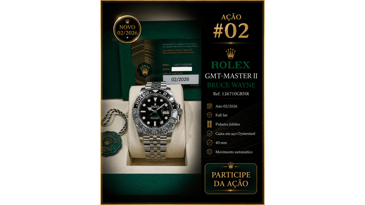 Ação #02 Rolex GMT-Master II Bruce Wayne ou 💰 R$ 100.000,00 no PIX