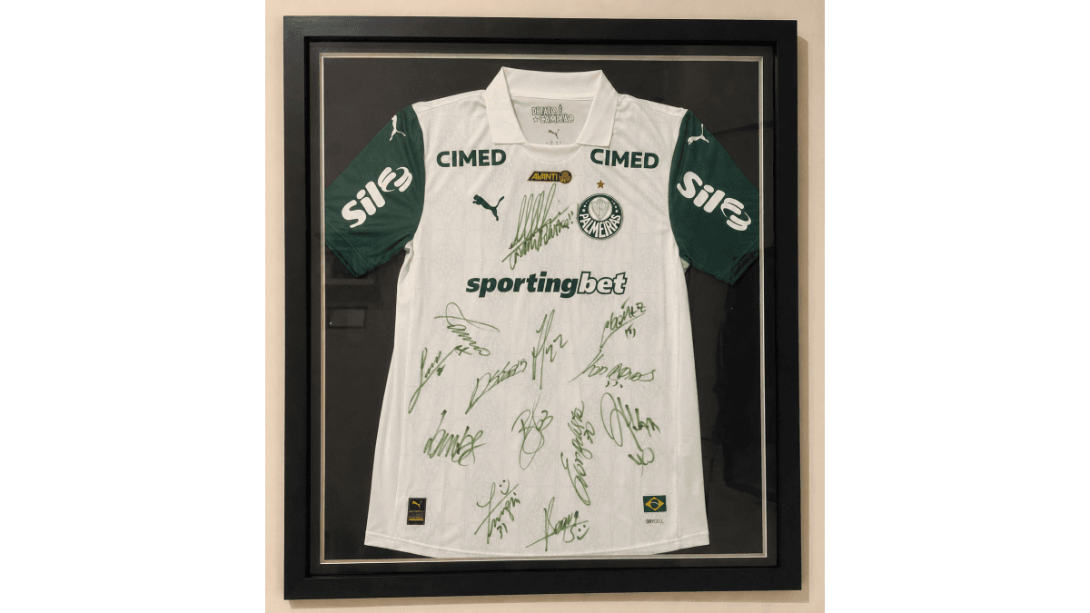 CAMISA OFICIAL DE JOGO DO PALMEIRAS AUTOGRAFADA + QUADRO