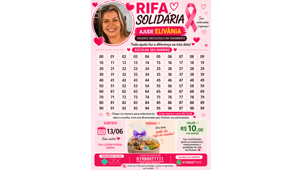 Rifa Solidária Pessoa ajudada: Elivânia