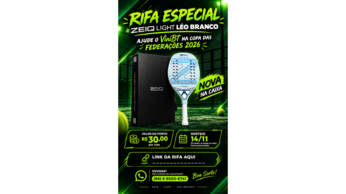 RIFA DE 1 RAQUETE ZEIQ LIGHT LEO BRANCO