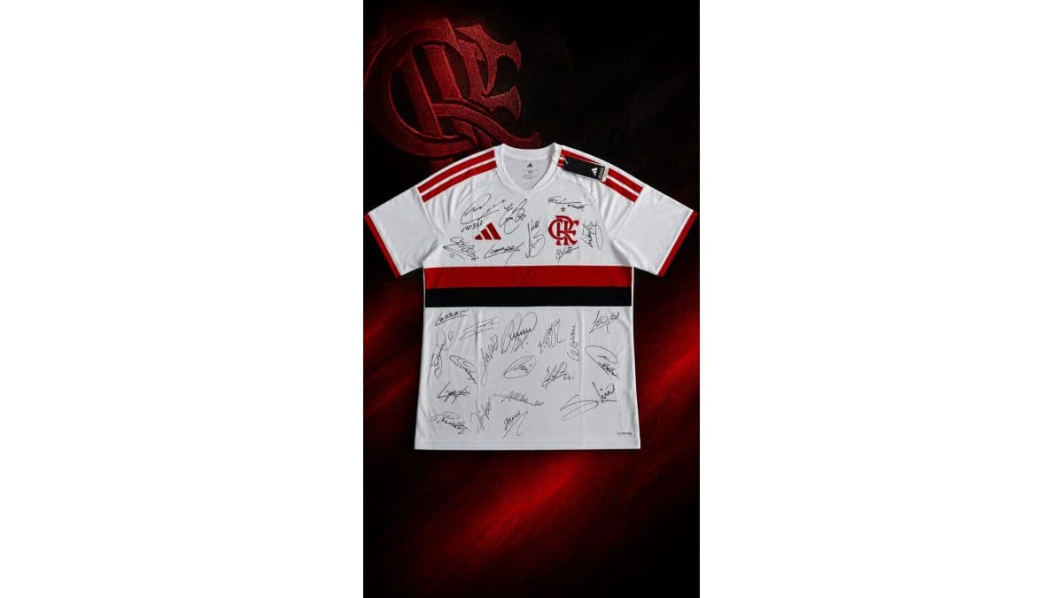 🔴⚫ Camisa Adidas FLAMENGO Autografada [Fuck Cancer]