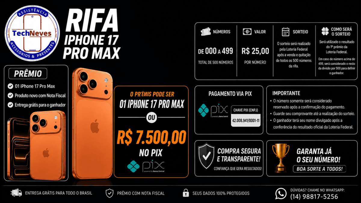 IPHONE 17 PRO MAX OU R$7500,00 NO PIX