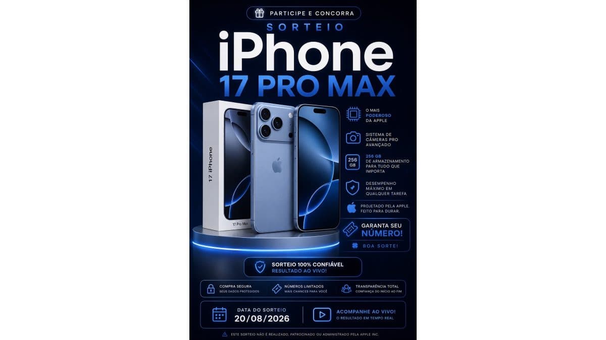 🎉 RIFA iPhone 17 Pro Max 📱 Participe e concorra a um iPhone 17 Pro Max novinho!