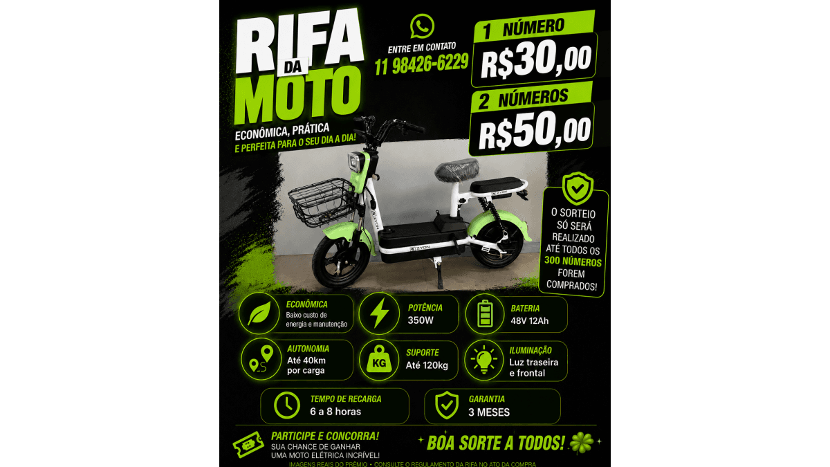 Concorra a uma Moto Elétrica.