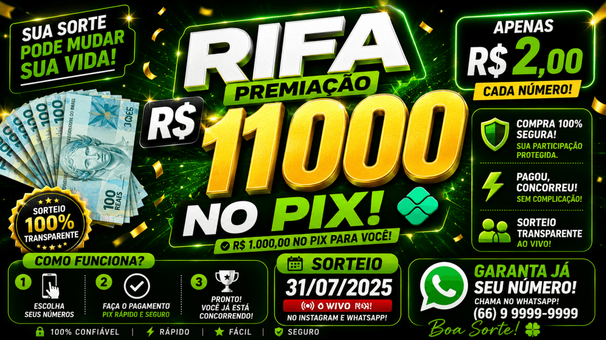 Rifa de 1000 reais no pix