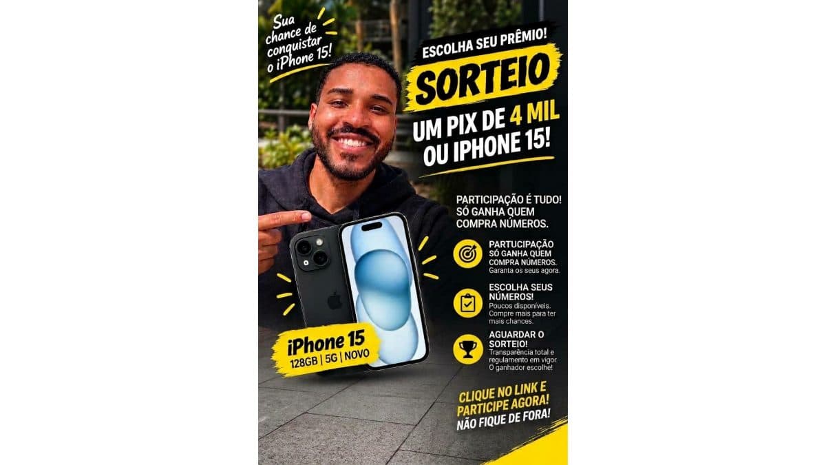 ⚠️Sorteio de IPHONE 15 ou 4K no PIX⚠️