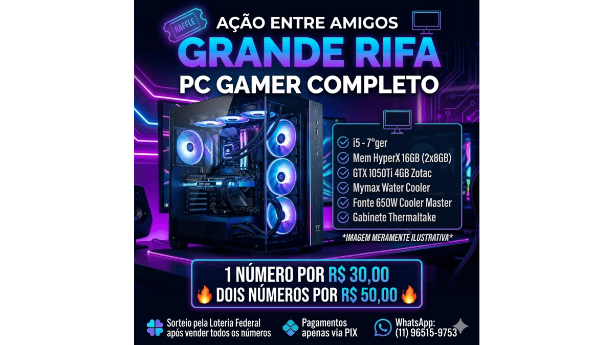 AÇÃO ENTRE AMIGOS: PC GAMER COMPLETO (i5 + GTX 1050Ti + 16GB RAM)