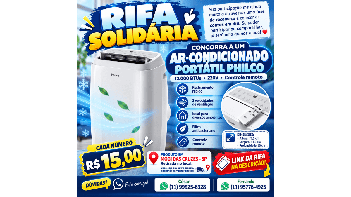 ❄️ RIFA SOLIDÁRIA - CONCORRA A UM AR-CONDICIONADO PHILCO! 💙