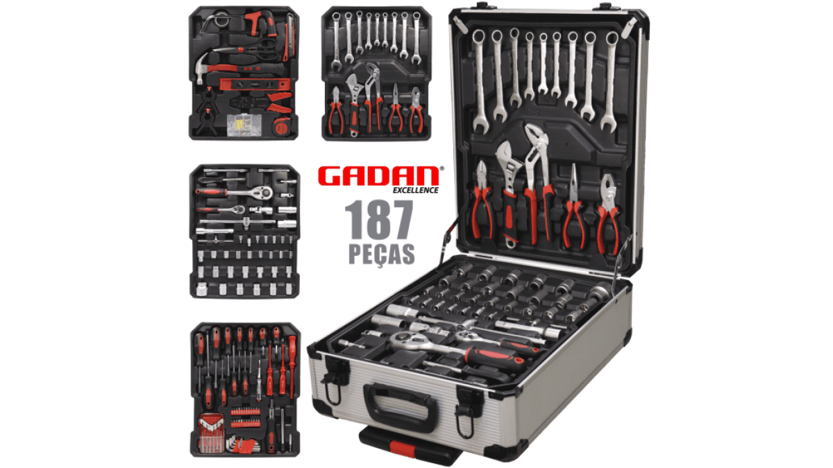 MALETA DE FERRAMENTAS COM 187 PEÇAS PROFISSIONAL - GADAN