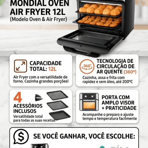 🍟 1 Fritadeira Air Fryer Forno 12L Mondial 2000W 110V