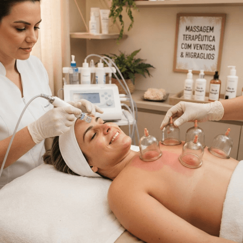 Um procedimento estético: Hidraglios mais massagem terapêutica com ventosa