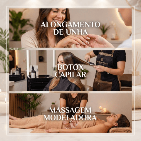 Um alongamento de unha + Botox Capilar + Massagem Modeladora