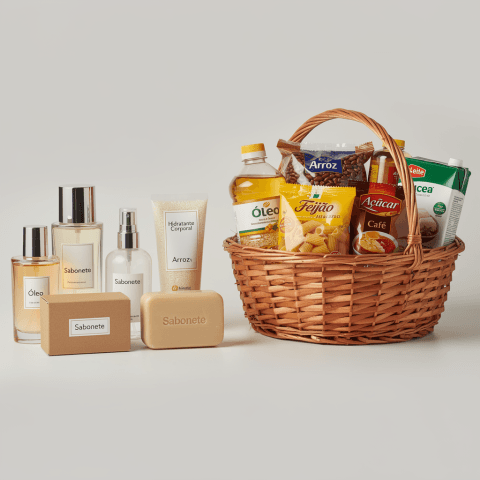 Um kit de perfumaria mais uma cesta básica