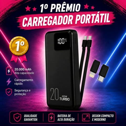 1º prêmio: Carregador portátil 20.000 mAh