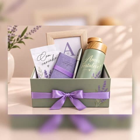 Box com itens de papelaria