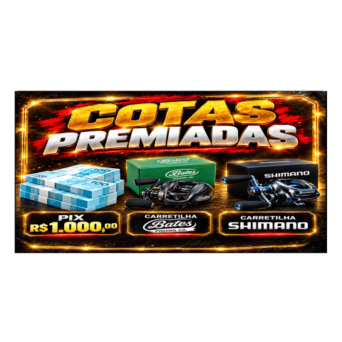5 PIX DE R$ 1.000,00, UMA CARRETILHA BATES, UMA SHIMANO E UMA BOLSA SHIMANO